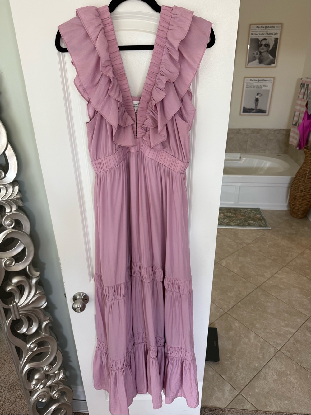 Ee:some Los Angeles Dusty Rose Ruffle Maxi Dress | Size Medium